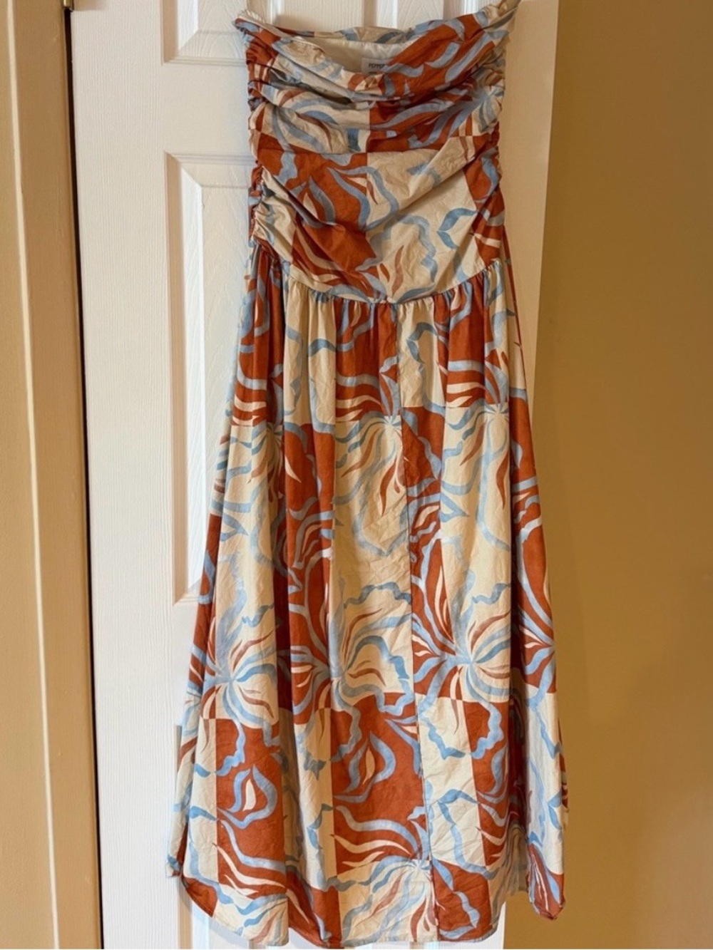 Peppermayo Camel Maxi Dress in Orange Blue Floral - Picture 2 of 4
